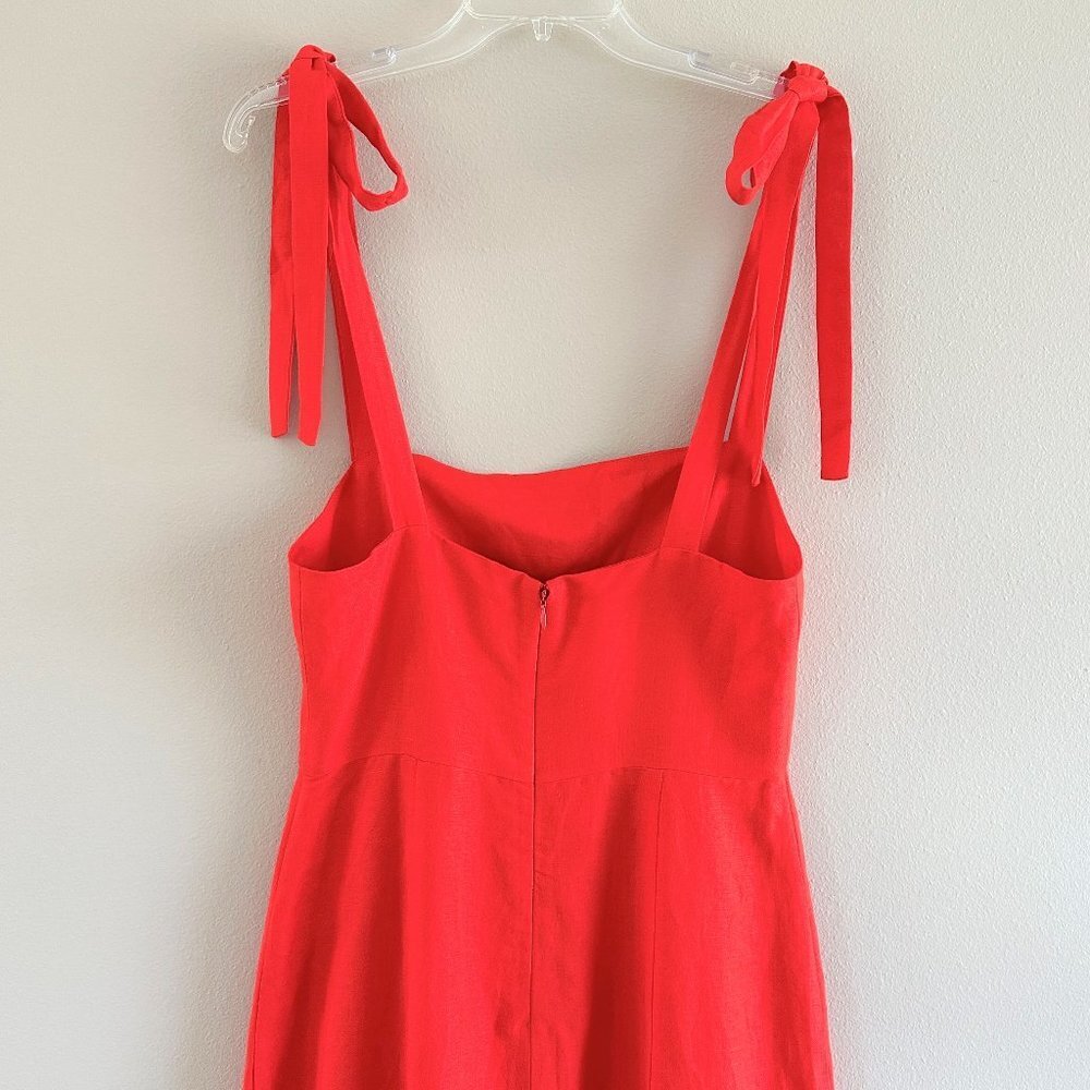 Capulet Camille Linen Blend Shoulder Tie Midi Dress in Tangerine Orange, M - Picture 4 of 8